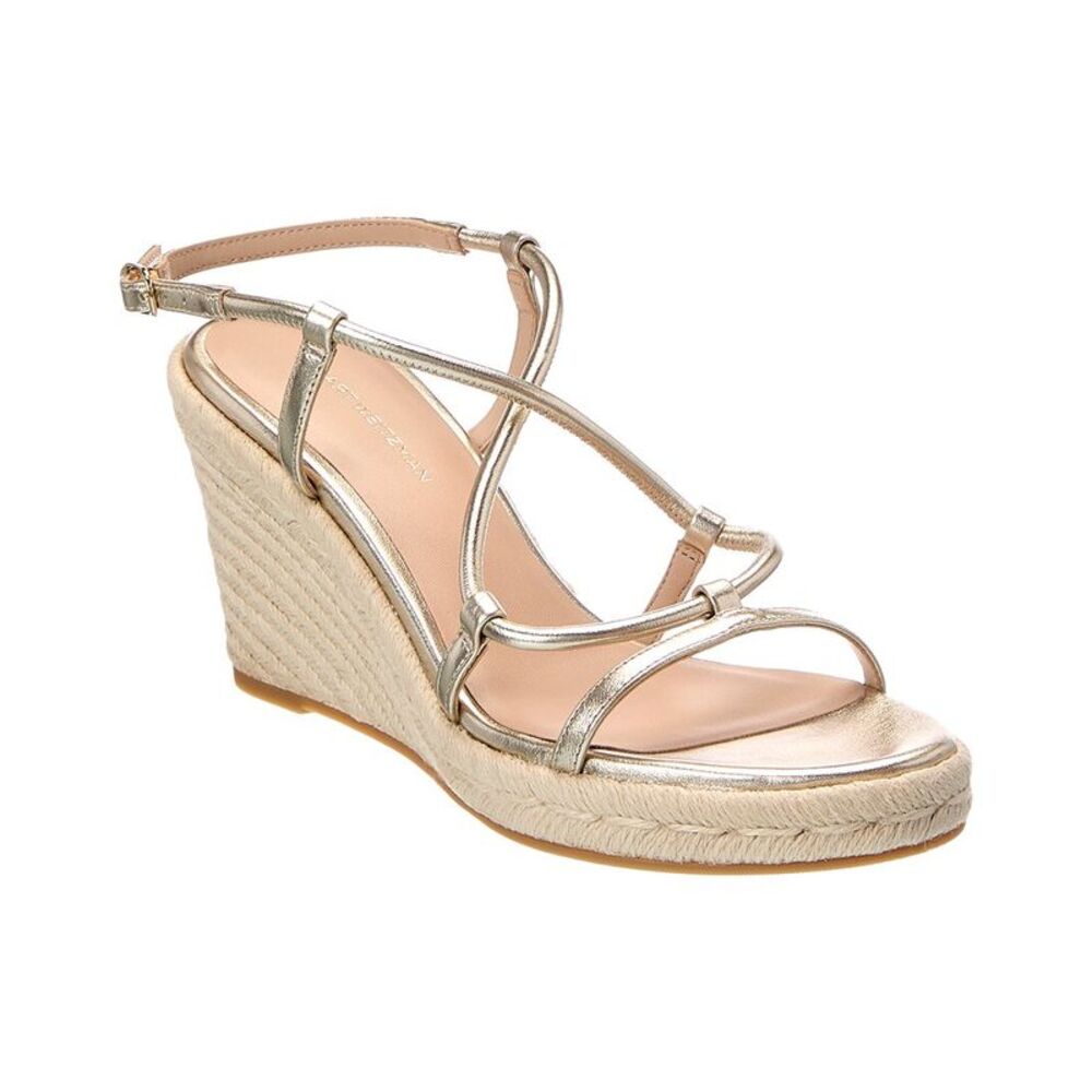 Stuart Weitzman Nilla Espadrille Leather Wedge Sandal, Silver